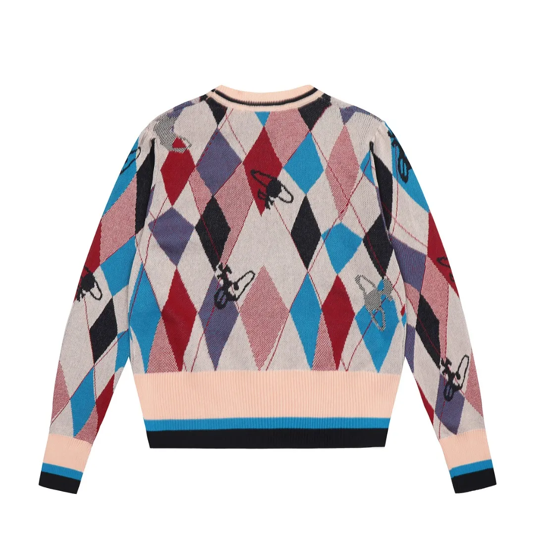 vivienne west wood Vivienne diamond college style jacquard design love LOGO knitted sweater wool 2024 autumn latest model Size: S -M- L Color: uniform color